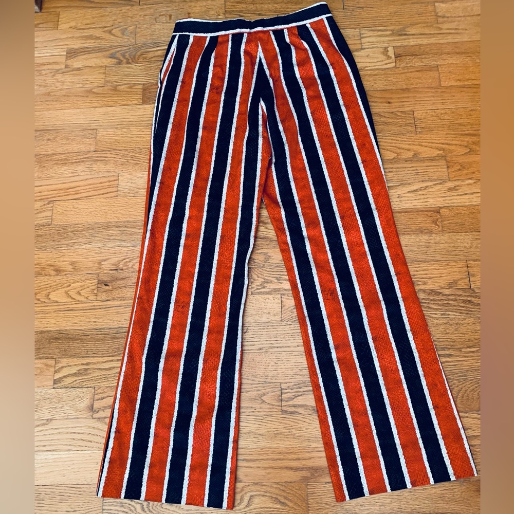 RARE Stella Jean Mid Rise Flare Pants Orange & Black Stripe Snakeskin Print Sz 8 - Picture 2 of 9